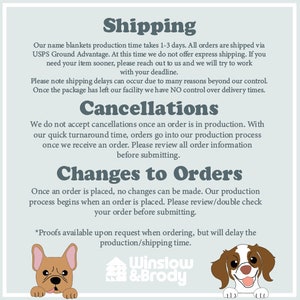 May include: A graphic with text that reads "Shipping", "Cancellations", and "Changes to Orders". The text explains the shop's shipping, cancellation, and order change policies. The graphic also includes the shop's logo, which features a house with the text "Winslow & Brody".