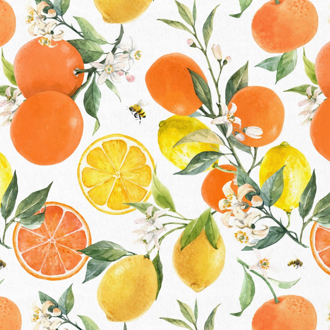 Oranges and Lemons Cotton Fabric by the Yard Extrawide Etsy
