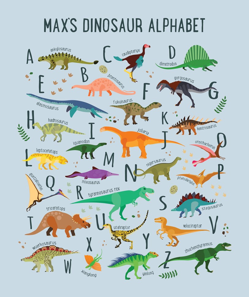 Personalized Kids Dinosaur Alphabet Blanket, Boy Blanket, Baby Blanket, Kids Blanket, Personalized Gift, Gift for Baby and Toddlers