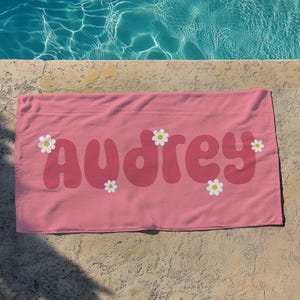 Personalized Floral Retro Beach Towel , Custom Name Pool Towel, 30&quot;x60&quot; Beach Towel, Personalized Gift for Toddlers/Kids/Adults