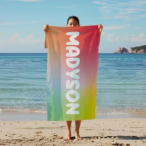 Personalized Beach Towel, Custom Name Pool Towel, 30&quot;x60&quot; Beach Towel, Personalized Towel with Name, Gift for Kids, Ombre Beach Towel