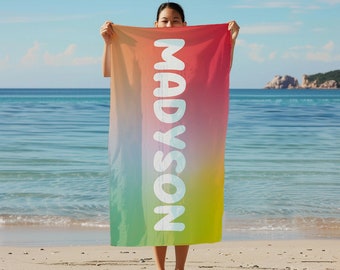 Personalized Beach Towel, Custom Name Pool Towel, 30&quot;x60&quot; Beach Towel, Personalized Towel with Name, Gift for Kids, Ombre Beach Towel