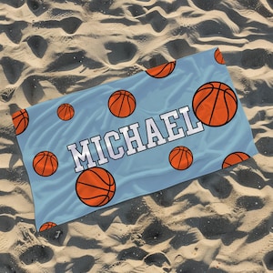 Personalized Basketball Beach Towel, Custom Name Pool Towel, 30&quot;x60&quot; Beach Towel, Personalized Gift for Toddlers/Kids/Adults, Team Gifts