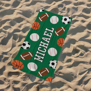 Personalized Sports Beach Towel, Custom Name Pool Towel, 30"x60" Beach Towel, Personalized Gift for Toddlers/Kids/Adults, Team Gifts
