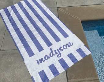 Personalized Beach Towel, Name Pool Towel, 30&quot;x60&quot; Towel, Personalized Towel with Name, Gift for Kids, Cabana Stripe Beach Towel