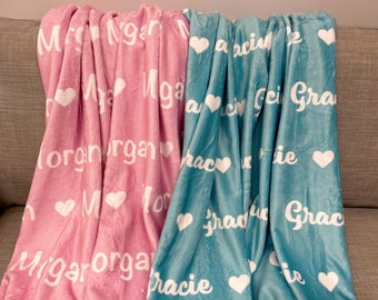 Personalized Custom Blanket with Hearts, Girl Blanket Gift, Baby Blanket Gift, Kids Blanket, Personalized Gift, Baby Name Blanket, Christmas