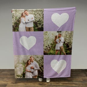 Personalized Valentine&#39;s Day Photo Blanket w/ Hearts, Photo Blanket, Valentine&#39;s Day Gift, Anniversary Gift, Couples Gift, Gift for Her
