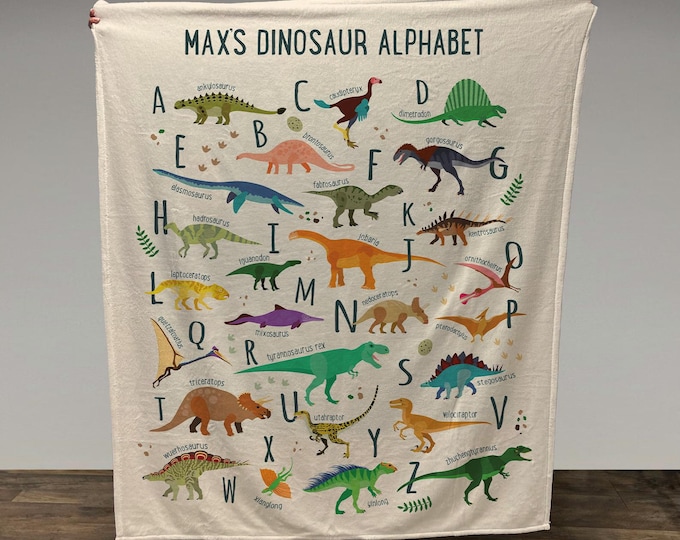 Personalized Dinosaur Alphabet Blanket, Boy Blanket Gift, Baby Blanket Gift, Kids Blanket, Personalized Gift, Gift for Baby and Toddlers