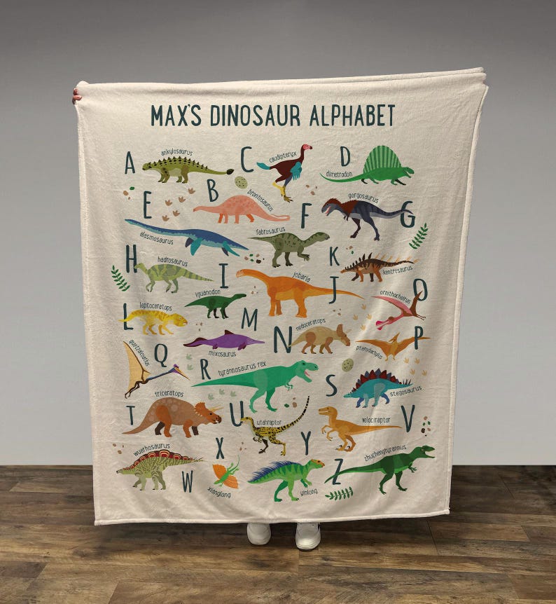Personalized Dinosaur Alphabet Blanket, Boy Blanket Gift, Baby Blanket Gift, Kids Blanket, Personalized Gift, Gift for Baby and Toddlers