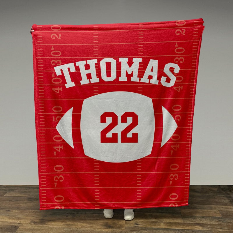 Custom Football Blanket with Name and Number, Custom Name Blanket, Football Blanket, Sports Blanket, Team Gift, Gift for him, Football Gift