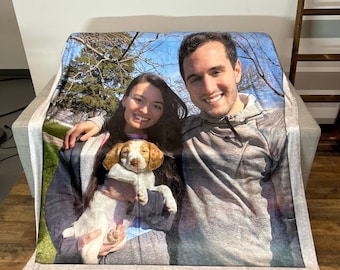 Personalized Photo Blanket, Blanket with Custom Photo & Text, Retro Style Photo, Custom Photo Blanket, Anniversary Gift, Valentines Gift