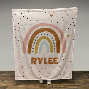 Boho Rainbow Personalized Name Blanket: Custom Fleece or Sherpa