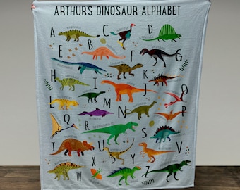 Personalized Kids Blanket With Dinosaur Alphabet, Boy Blanket