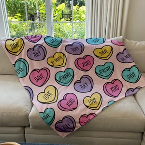 Personalized Candy Hearts Blanket: Custom Fleece or Sherpa Valentine&#39;s Gift