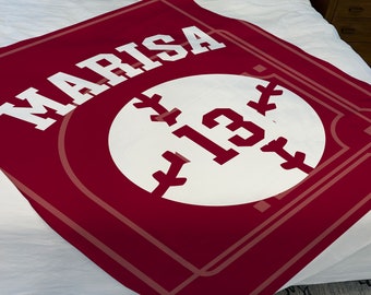 Custom Softball Blanket with Name and Number, Custom Name Blanket, Softball Blanket, Sports Blanket, Team Gift, Gift for her, Softball Gift