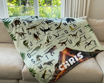Personalized Kids Dinosaur Blanket with Name, Boy Blanket, Baby Blanket, Kids Blanket, Personalized Gift, Gift for Baby and Toddlers