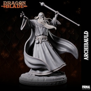 Figurine de magicien/sorcier miniature avec socle pour Donjons et Dragons, jeu de rôle sur table, figurine à peindre. PrimalCollectibles : Archbauld + Buste