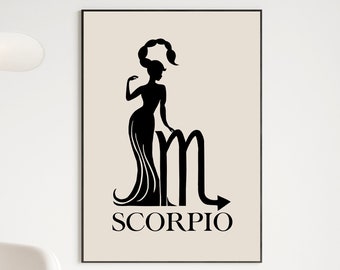 Scorpio Poster, Minimalist Zodiac Wall Art, Scorpio Print
