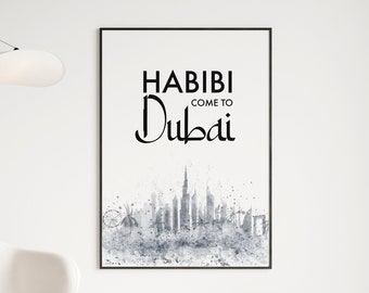 Habibi Come To Dubai Wall Art, cartel de diseño minimalista, cartel digital árabe, decoración del hogar árabe