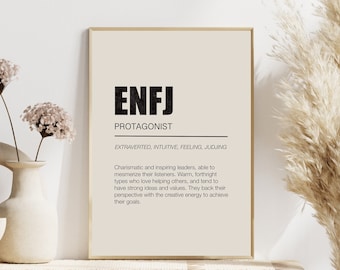 ENFJ Personality Type Poster, 16 Personalities Protagonist Printable, Minimalist Wall Art
