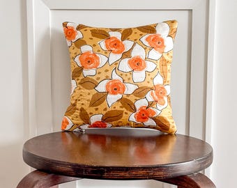 Yellow Floral Throw Pillow 10": Upcycled Retro Scarf Quilted Accent Cushion | Ellemichelle