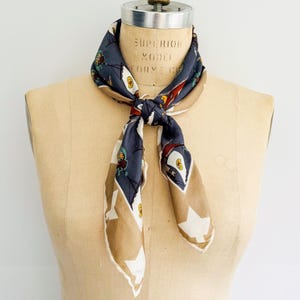 Vintage Silk Scarf Liberty of London: Nautical Ship Print Neckerchief Headscarf