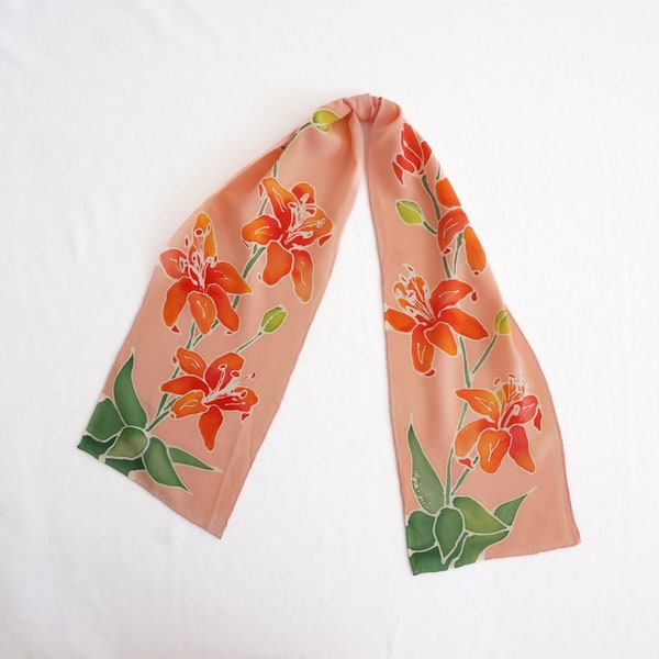 Peach Tropical Print Vintage Scarf Rectangle Hair Scarf Vintage Style Summer Bag Tie Scarf Summer Mothers Day Gift Birthday Gift