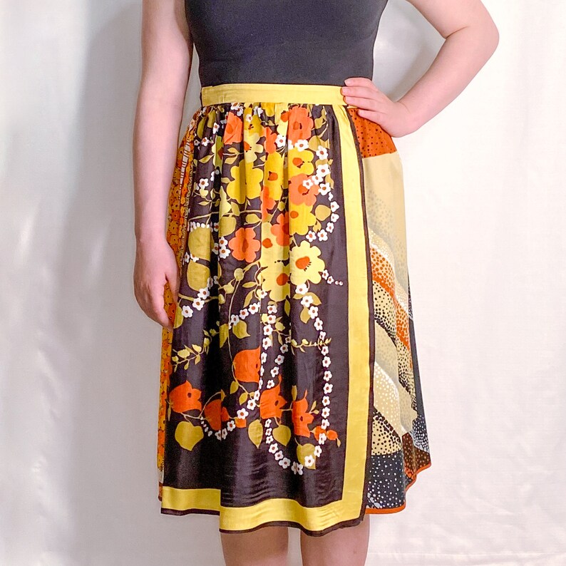 Wrap Skirt Size Small Midi Skirt Handmade Oneofakind Skirt Upcycled Vintage Scarf Skirt