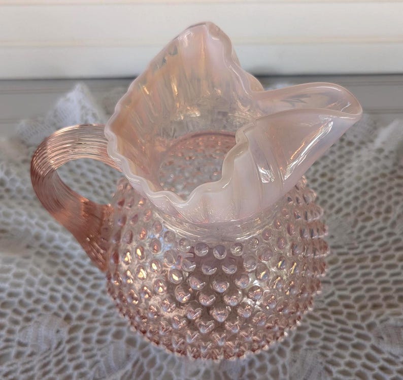 Vintage Large Fenton Pink Opalescent Hobnail Glass Bowl and Pitcher ...