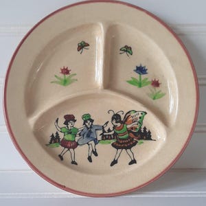 Vintage Childrens Divided Plate by Crown Potteries,Nursery Decor,Baby Shower Gift