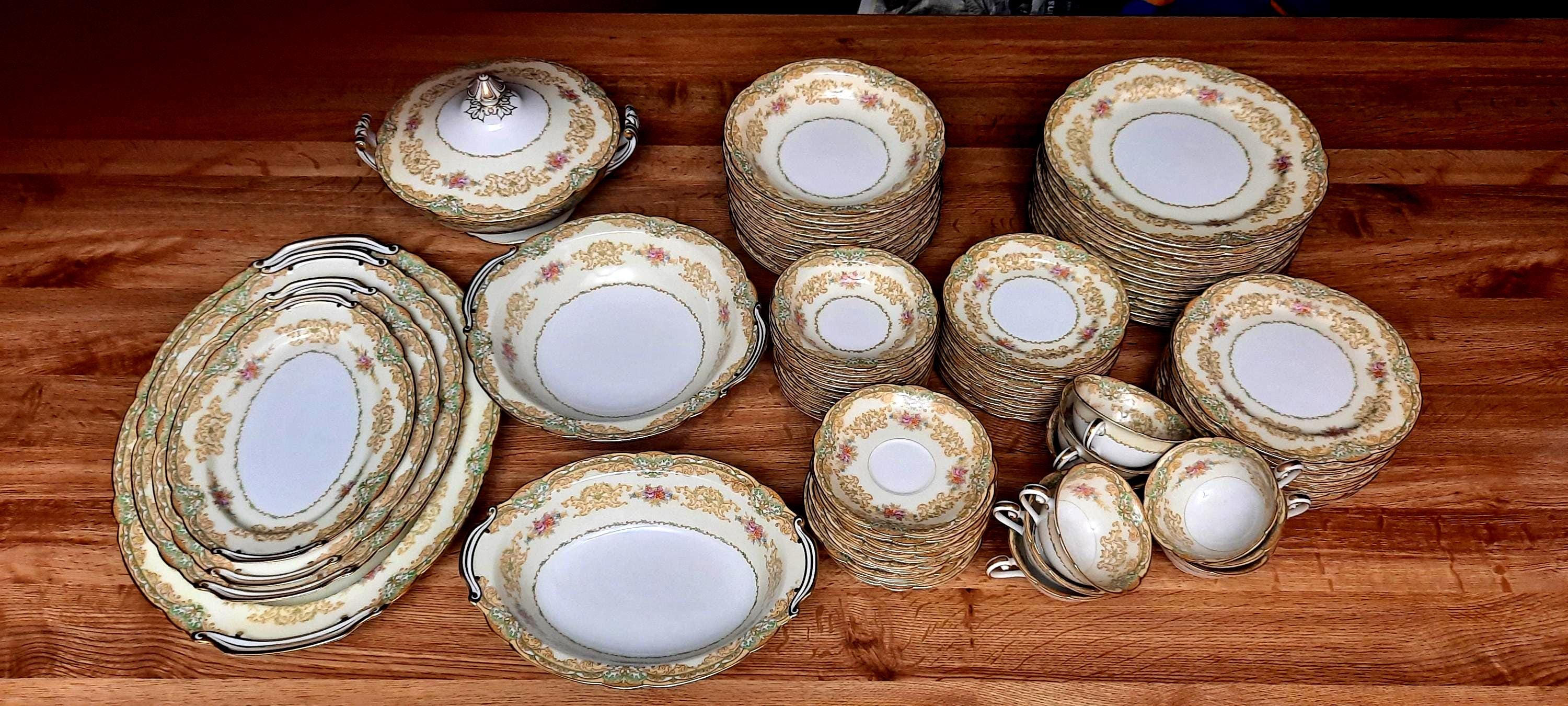 1930s Noritake China - Shelby Pattern #3623 - Green & Gold Floral