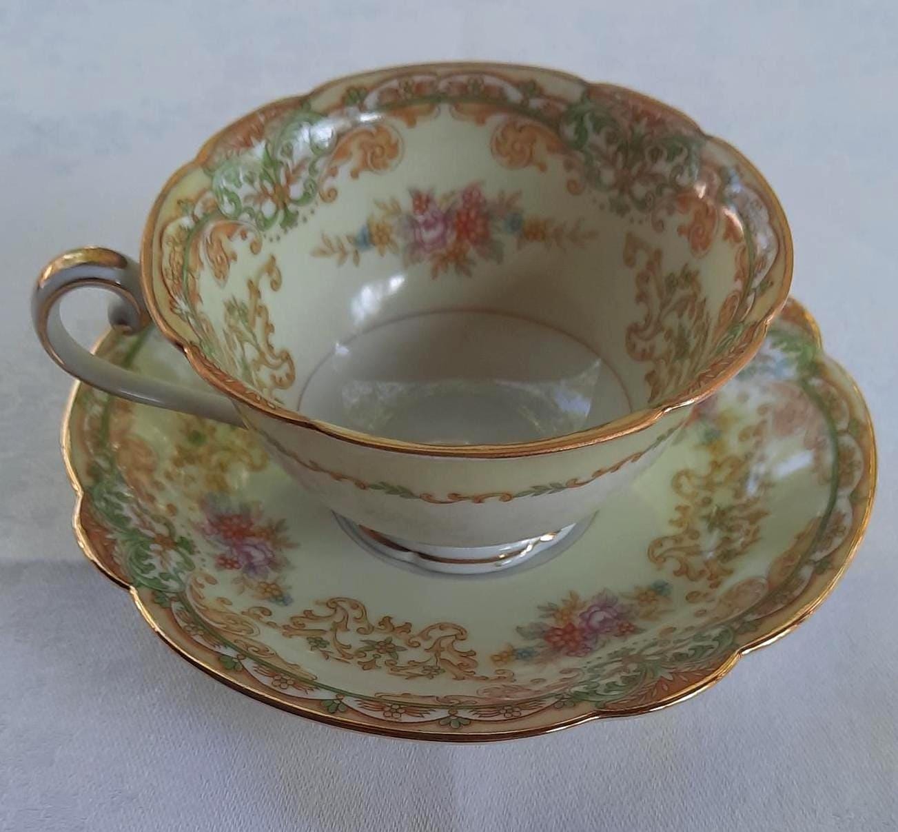 1930s Noritake China - Shelby Pattern #3623 - Green & Gold Floral