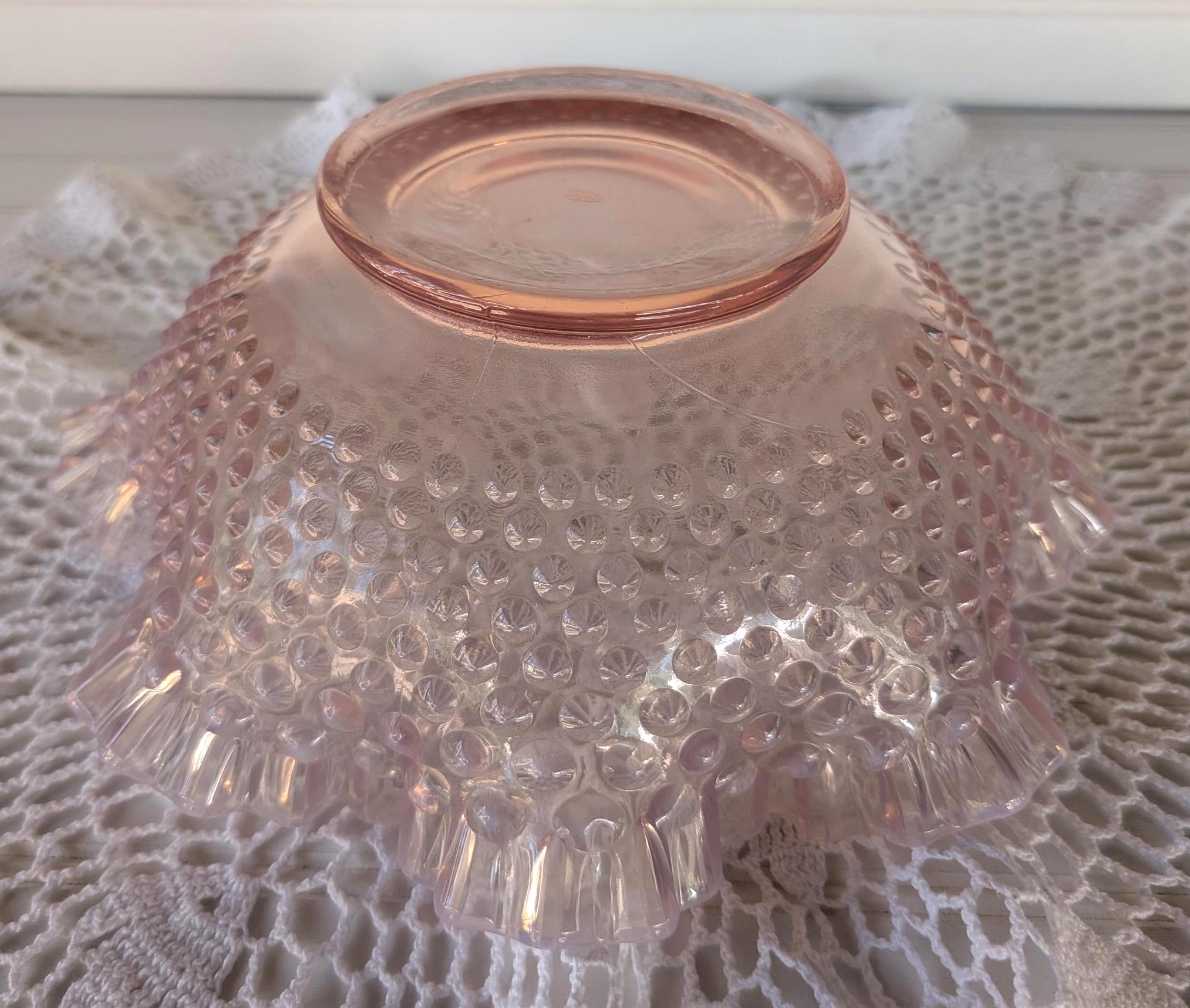Vintage Large Fenton Pink Opalescent Hobnail Glass Bowl and Pitcher ...