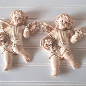 Vintage Pair of Porcelain Cherubs, Vintage Cherub Wall Hangings, Vintage Wall Decor,Wall Decor