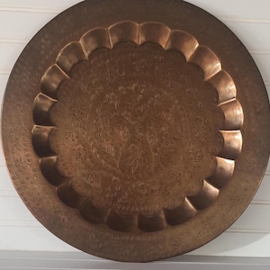 Large Vintage Etched Brass Tray/Wall Hanging,Boho Decor,Brass Decor