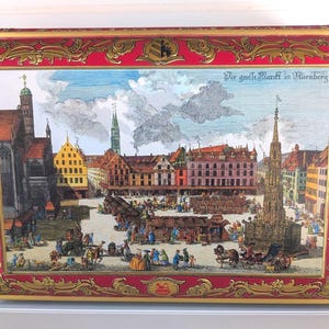 Vintage Extra Large E. Otto Schmidt hinged metal embossed cookie box, W. Germany, Vintage Tin,Vintage Storage