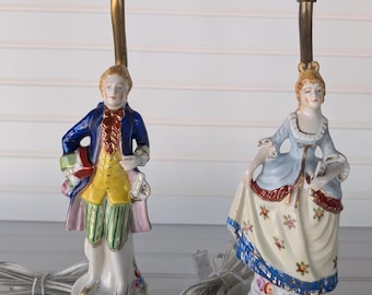 Vintage Porcelain Figurine Lamps: Victorian Style Boudoir Lamps