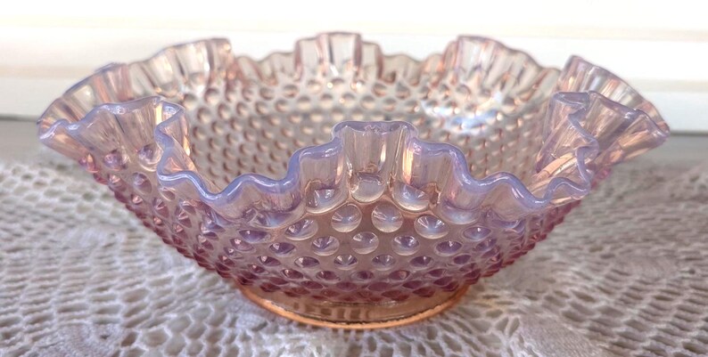 Vintage Large Fenton Pink Opalescent Hobnail Glass Bowl and Pitcher ...