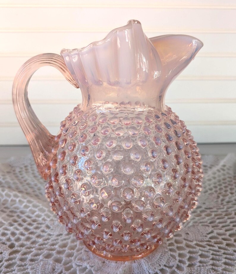 Vintage Large Fenton Pink Opalescent Hobnail Glass Bowl and Pitcher ...