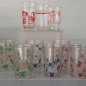 Vintage Juice Glasses, Drinking Glasses, Tumblers,Juice Glass,Vintage Kitchen