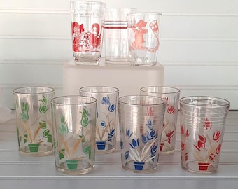 Vintage Swanky Swigs Juice Glass: Floral, Elephant, Bird Designs - Kitchen Tumbler