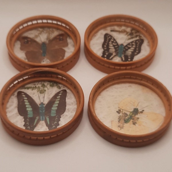 Vintage Butterfly Coasters-Bamboo Coasters-Butterfly Coasters-Vintage Coasters-Butterfly decor-Butterfly Barware-Vintage Barware-Coasters