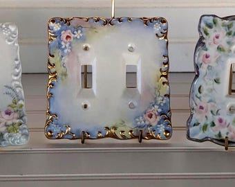 Vintage Hand Painted Porcelain Double Light Switch Plates,Switch Plate Covers