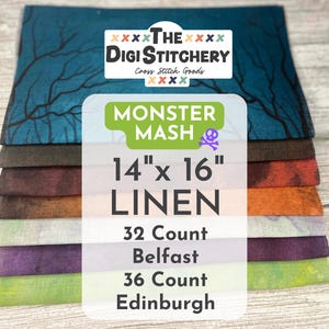 14&quot; x16&quot; Monster Mash Linen 32 Count Belfast & 36 Count Edinburgh
