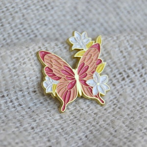Pin / Brosche / Emaille Anstecker in Form von Schmetterlingen mit verschiedenen Blumen und Blüten Bild 6