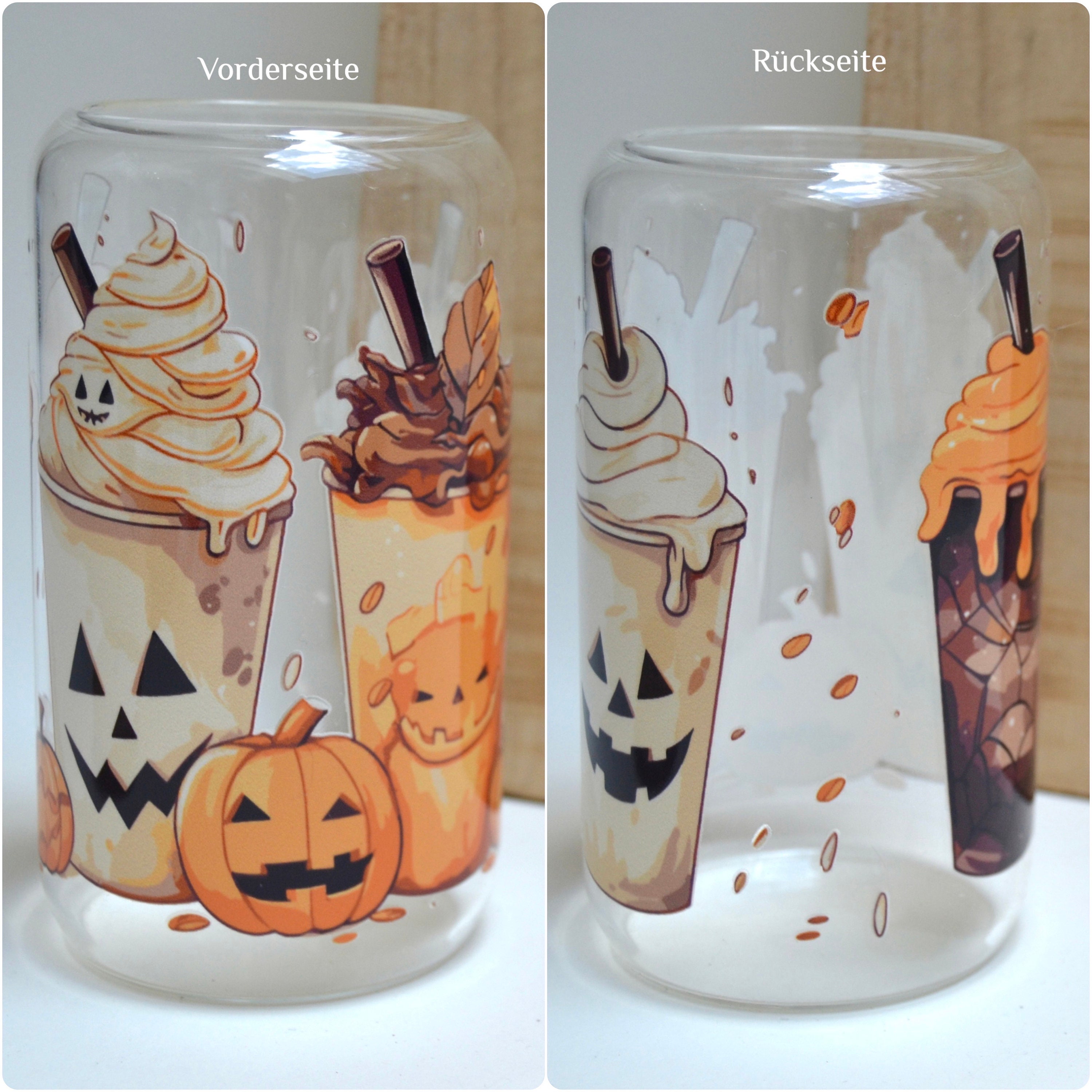 Halloween-Geisterglas Von Honeydak – Gruselig-süßer Becher Mit Hundegeistern, 473 Ml, Inklusive Bambusdeckel & Strohhalm