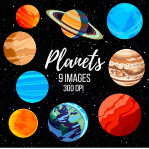Planets Clipart PNG | Planets | Instant Download | Painting | Digital Prints | Earth, Sun, Mars, Jupiter, Saturn