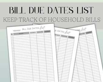 Bill Due Date List - Black and White