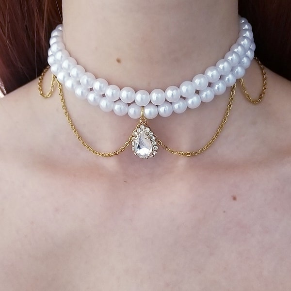 Collier de perles multirang avec pendentif goutte