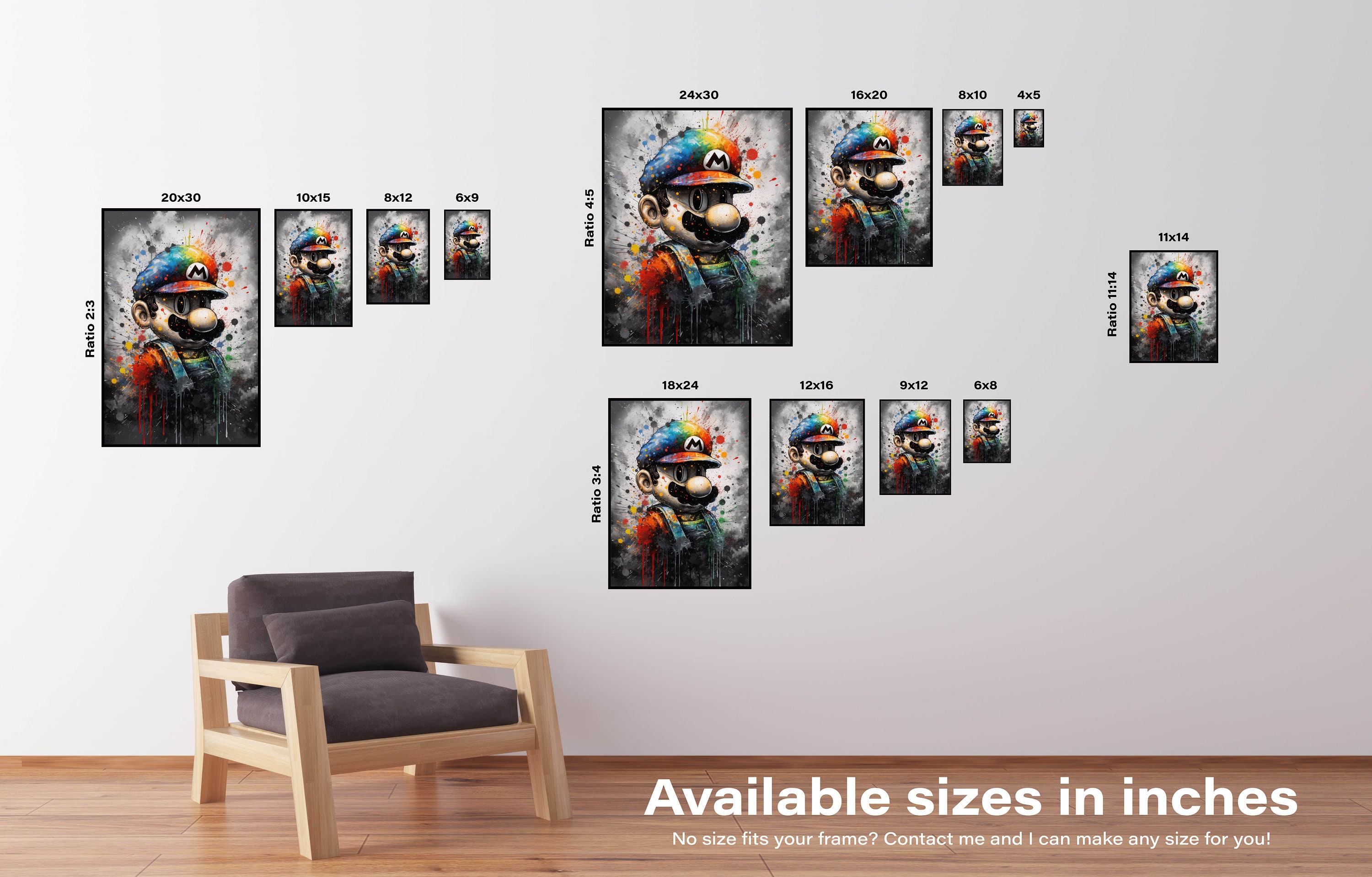 Super Mario Printable Poster: Splatter Art Style - Iconic Gaming Wall ...